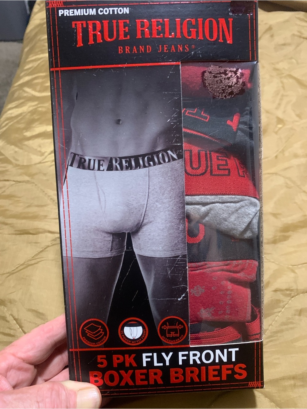 True Religion Men’s Boxer Briefs - Gray & Red (5 Pack)